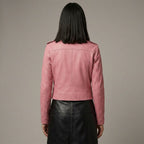 Women’s Stylish Pink Leather Biker Jacket
