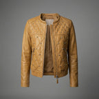 Women’s Sunshine Yellow Studded Moto Leather Jacket