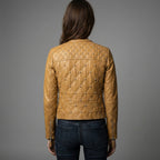 Women’s Sunshine Yellow Studded Moto Leather Jacket