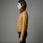 Women’s Sunshine Yellow Studded Moto Leather Jacket
