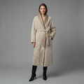 Women's Tan Brown Belted Shearling Leather Coat