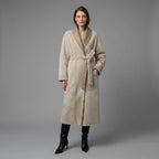 Women's Tan Brown Belted Shearling Leather Coat