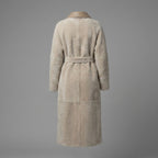 Women's Tan Brown Belted Shearling Leather Coat