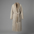 Women's Tan Brown Belted Shearling Leather Coat