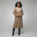 Women’s Tan Brown Shearling Leather Belted Coat