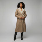 Women’s Tan Brown Shearling Leather Belted Coat