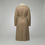 Women’s Tan Brown Shearling Leather Belted Coat