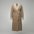 Women’s Tan Brown Shearling Leather Belted Coat
