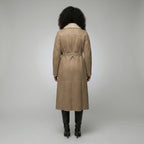 Women’s Tan Brown Shearling Leather Belted Coat