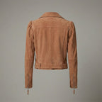 Women’s Tan Brown Suede Belted Biker Jacket