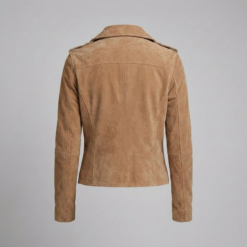 Women’s Tan Brown Suede Moto Biker Jacket