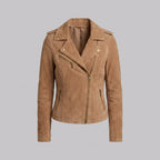 Women’s Tan Brown Suede Moto Biker Jacket