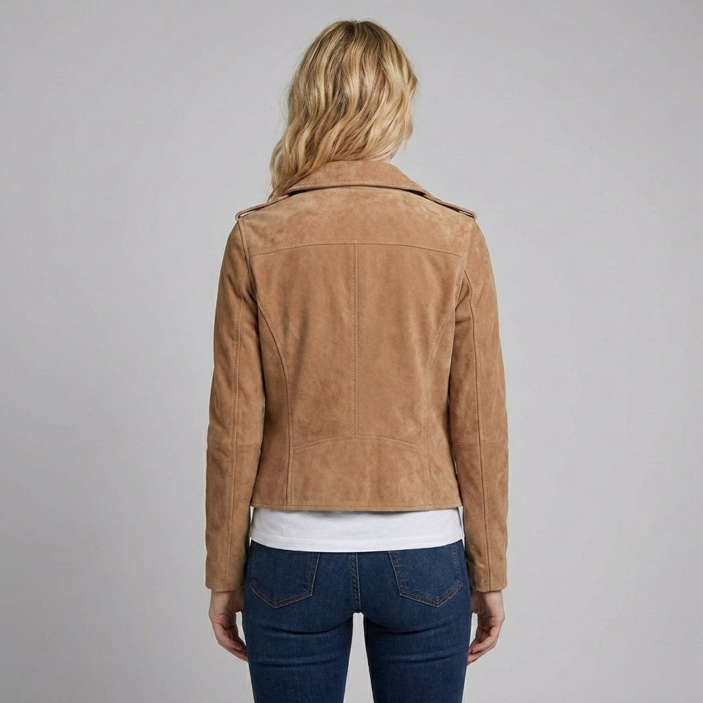 Women’s Tan Brown Suede Moto Biker Jacket