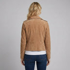 Women’s Tan Brown Suede Moto Biker Jacket