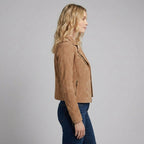 Women’s Tan Brown Suede Moto Biker Jacket