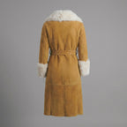 Women’s Tan Brown Suede Shearling Coat – Luxe Winter Jacket