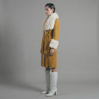 Women’s Tan Brown Suede Shearling Coat – Luxe Winter Jacket