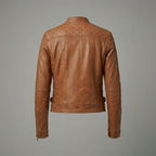 Women’s Tan Classic Cafe Racer Leather Jacket