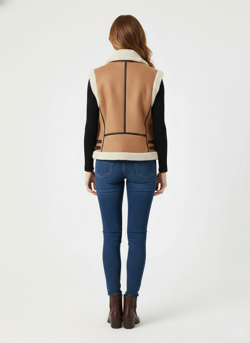 Women’s Tan Suede Shearling Aviator Vest