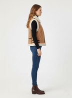 Women’s Tan Suede Shearling Aviator Vest