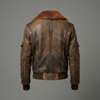 Women’s Vintage Distressed Brown Leather Bomber Jacket