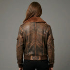 Women’s Vintage Distressed Brown Leather Bomber Jacket