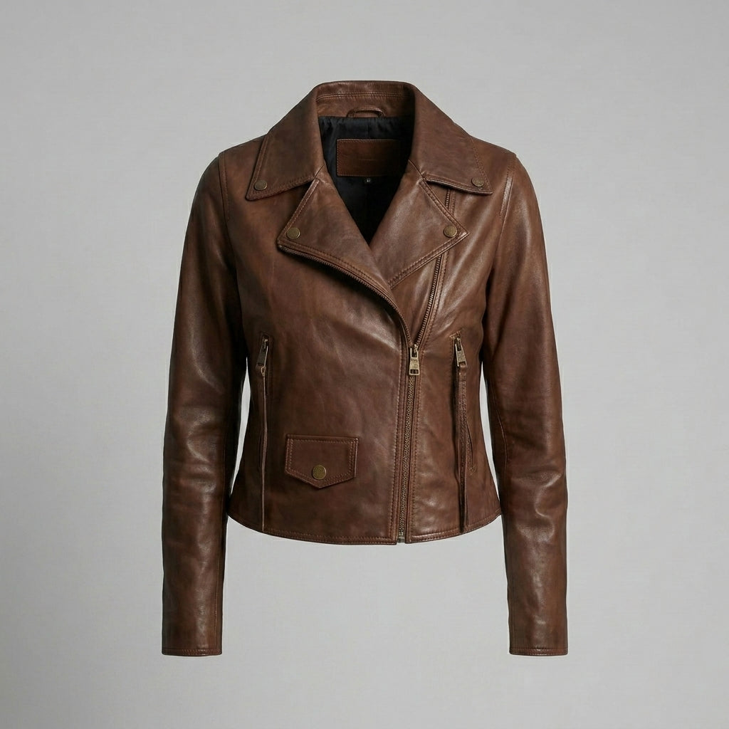 Women’s Vintage Tan Classic Biker Leather Jacket