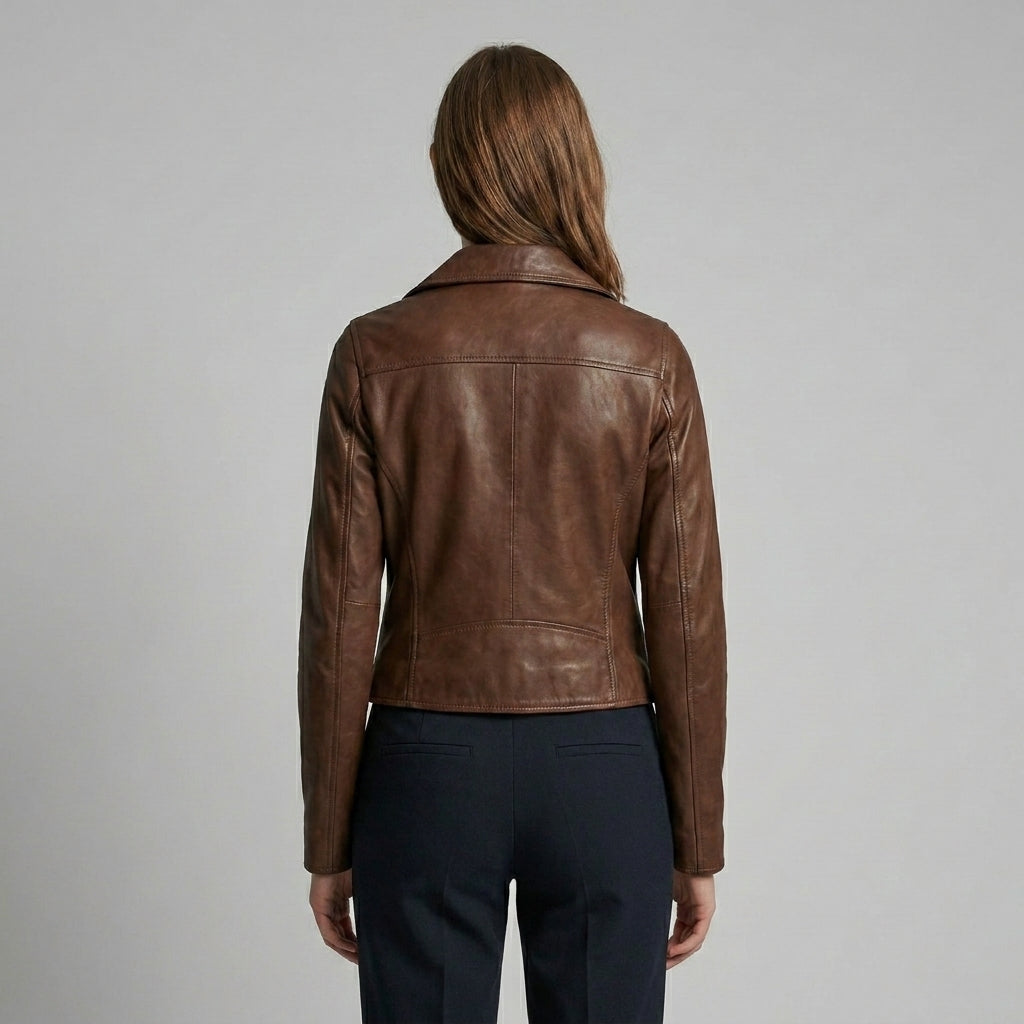 Women’s Vintage Tan Classic Biker Leather Jacket