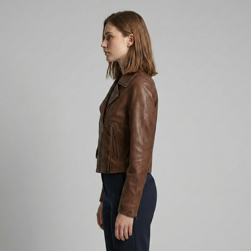 Women’s Vintage Tan Classic Biker Leather Jacket