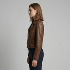 Women’s Vintage Tan Classic Biker Leather Jacket