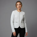 Women's White Quilted Collarless Leather Jacket