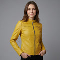 Women’s Yellow Cafe Racer Leather Jacket