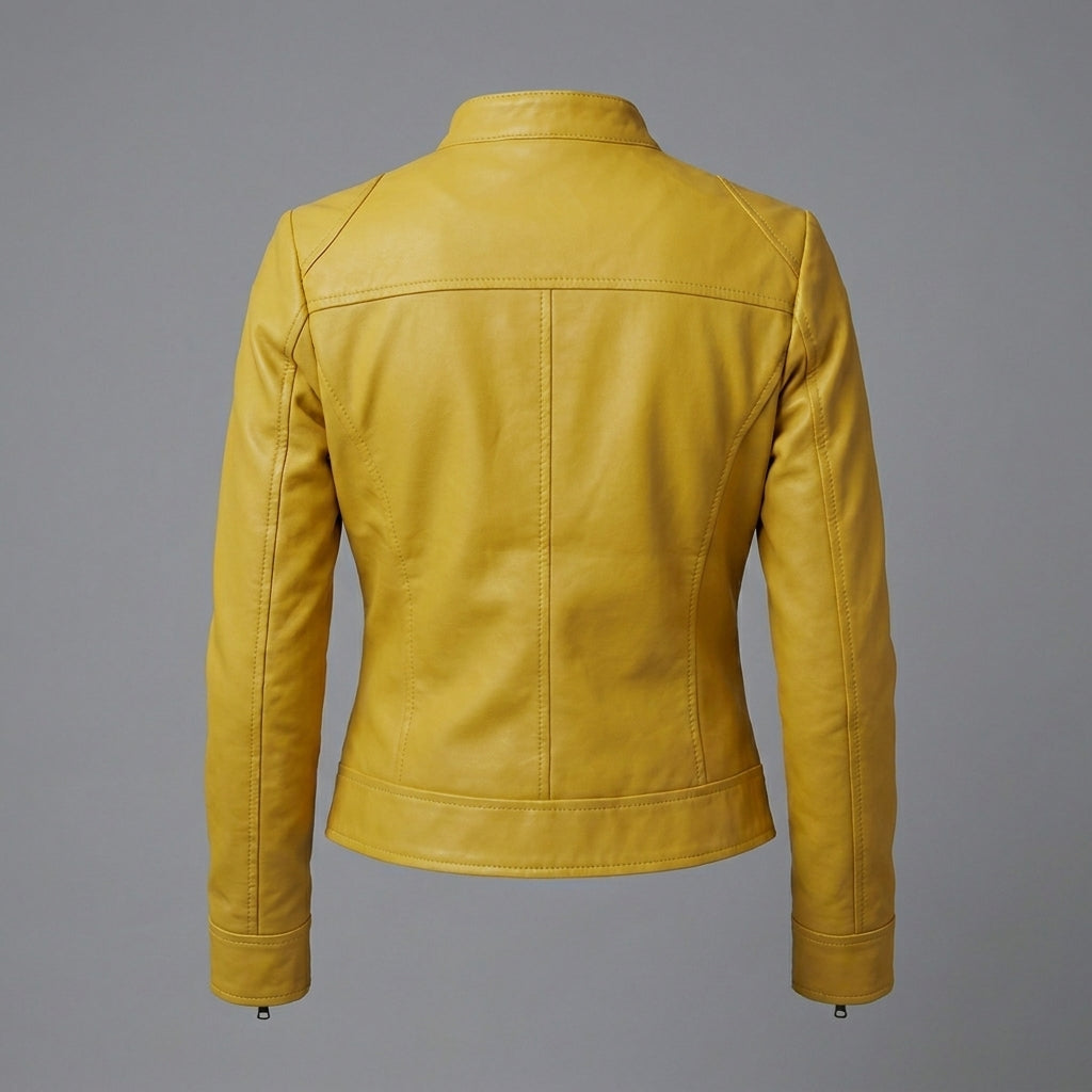 Women’s Yellow Cafe Racer Leather Jacket