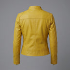 Women’s Yellow Cafe Racer Leather Jacket
