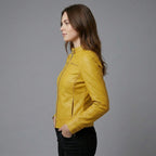 Women’s Yellow Cafe Racer Leather Jacket