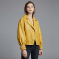 Women’s Yellow Oversized Sheepskin Bomber Leather Jacket