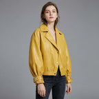 Women’s Yellow Oversized Sheepskin Bomber Leather Jacket