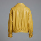 Women’s Yellow Oversized Sheepskin Bomber Leather Jacket