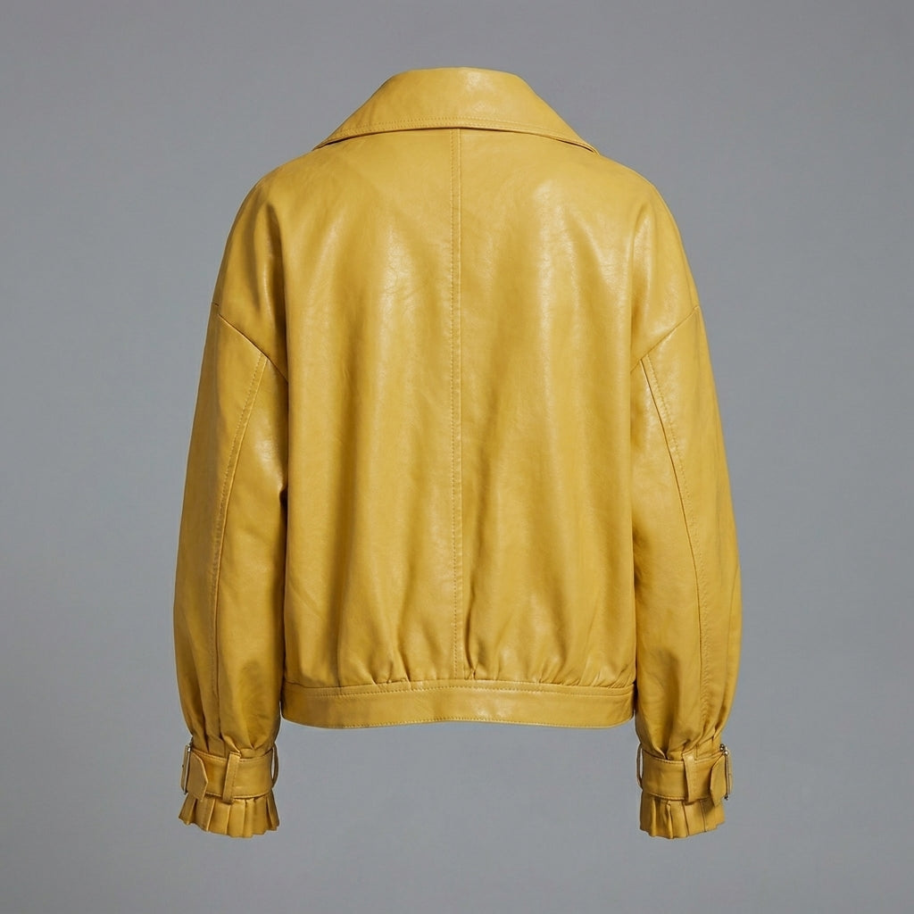 Women’s Yellow Oversized Sheepskin Bomber Leather Jacket