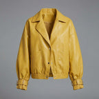 Women’s Yellow Oversized Sheepskin Bomber Leather Jacket