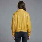Women’s Yellow Oversized Sheepskin Bomber Leather Jacket