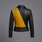 Women’s Yellow & Black Studded Biker Leather Jacket