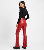 Women’s Red Faux Leather Flared Pants