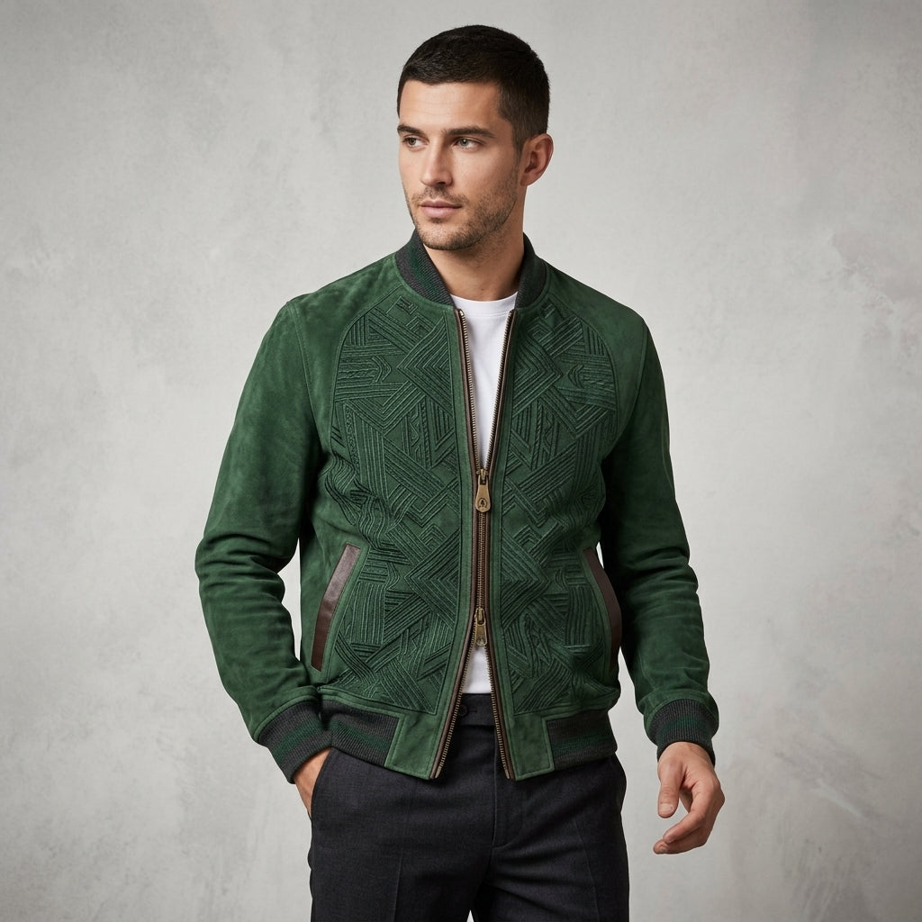Men’s Stylish Brown Suede Bomber Jacket