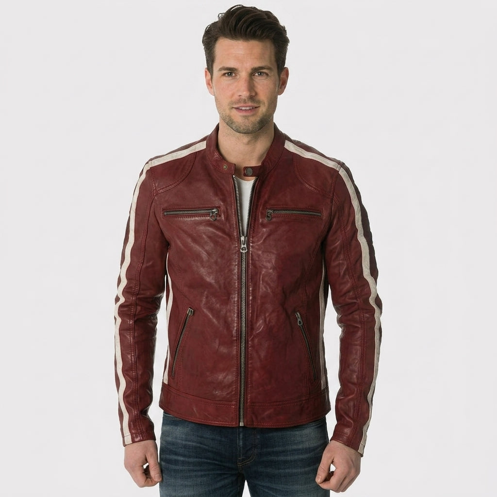 Men’s Red Lambskin Leather Biker Jacket