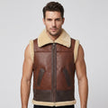 Men’s Brown Shearling Leather Vest – Premium Sheepskin Winter Gilet