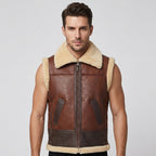 Men’s Brown Shearling Leather Vest – Premium Sheepskin Winter Gilet