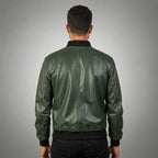 Men’s Green Real Leather Motorcycle Bomber Jacket