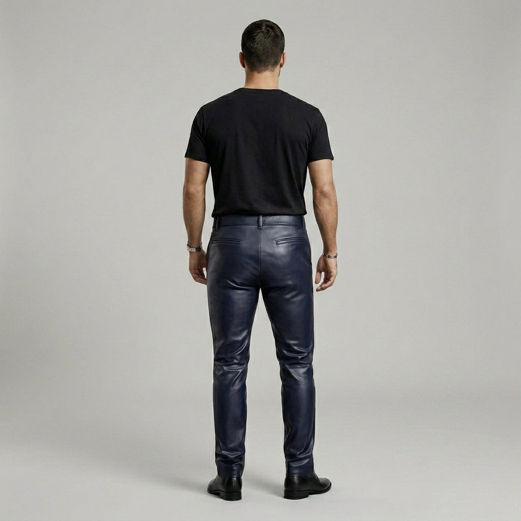 Men’s Navy Blue Sheepskin Leather Pants