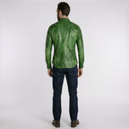 Men’s Green Napa Lamb Leather Biker Shirt